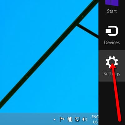 Step 2 of changing the keyboard layout on Windows 8: Click “Settings”.